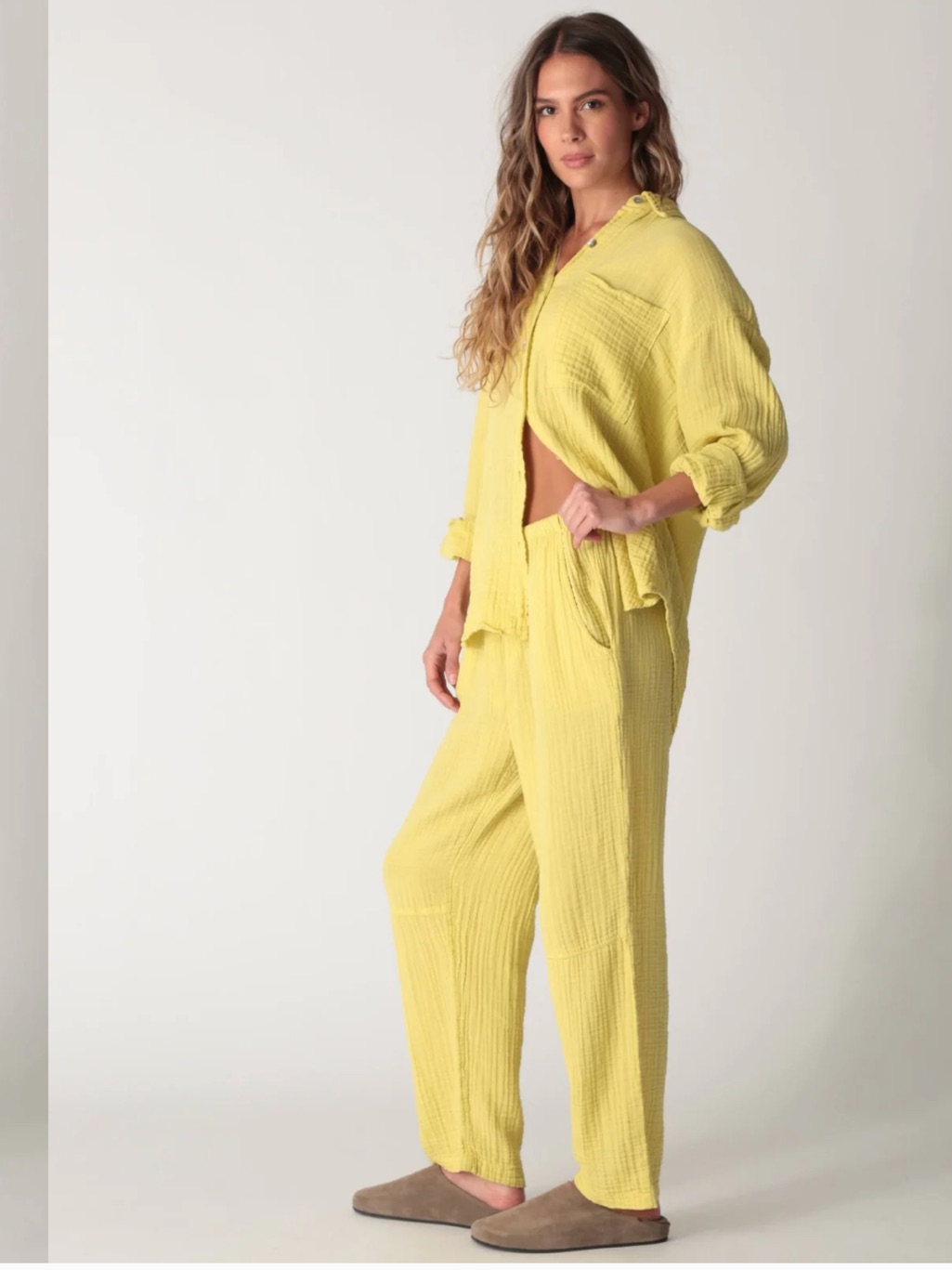 Electric And Rose Boyfriend 100% Cotton Shirt + Kickback Gauze Pants Yellow